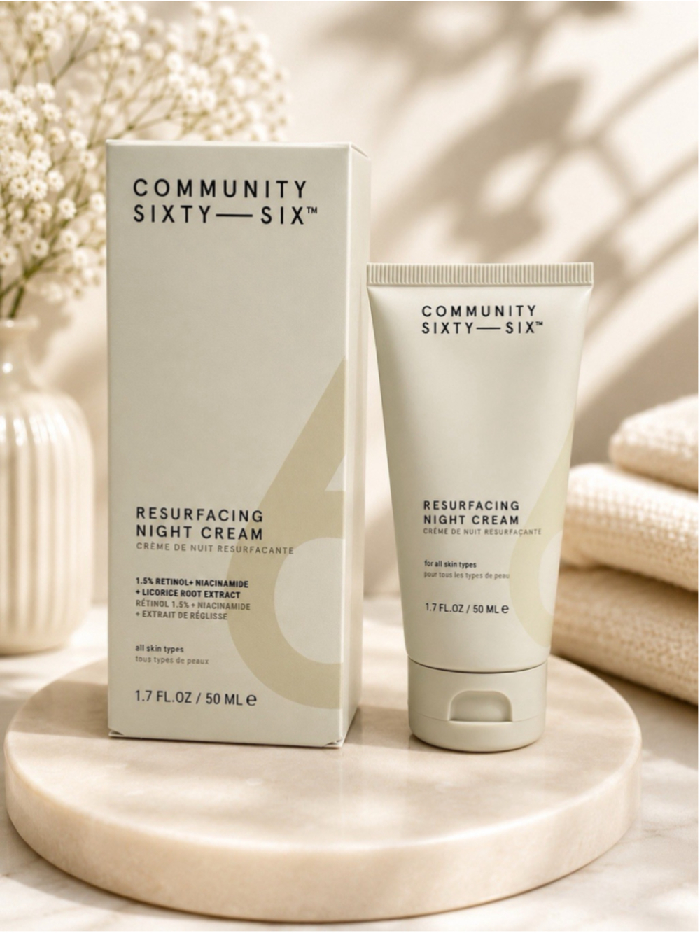 Community Sixty-Six Resurfacing Night Cream 1.7 oz Retinol + Niacinamide NIB